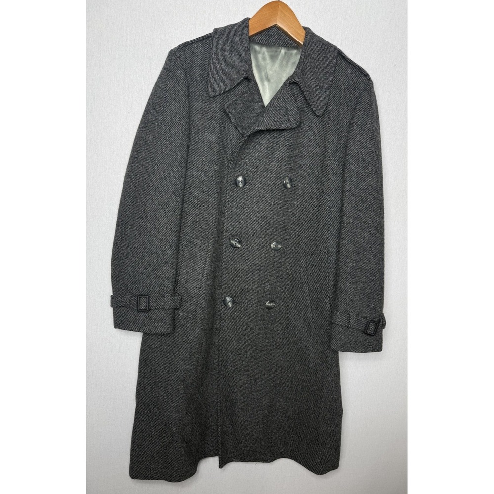 Casualcraft Of New York Button Front Vintage Wool Tweed Overcoat Mens 42 Belted